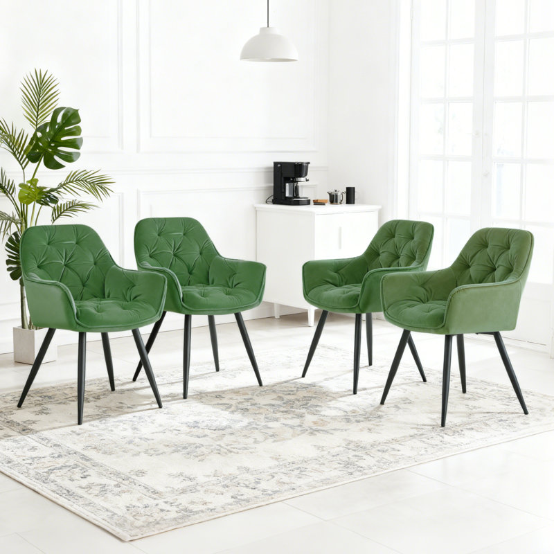 Runkle Upholstered Velvet Dining Chair with Arm, Green