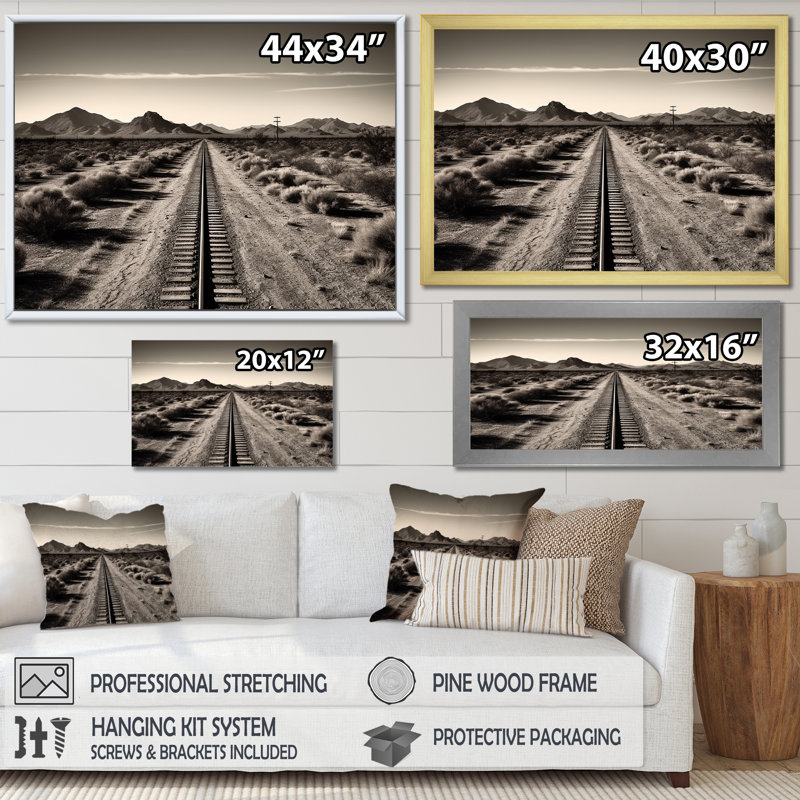 " Rail Track In Monochrome Canyon ", Wrapped Canvas, 34" H x 44" W x 1.5" D