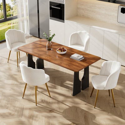 Ensemble de chaises de salle à manger en velours 4 pièces, 4 chaises d'appoint rembourrées avec pieds en métal doré, chaises de salle à manger de cuisine moderne avec dossier incurvé et siège rembourré, pour salle à manger, salon, meuble-lavabo