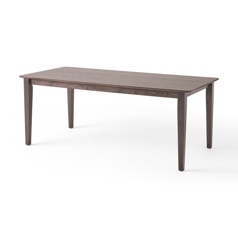 Dining Table, 76 Inch Rectangular, Curved Corners, Brown Rubberwood