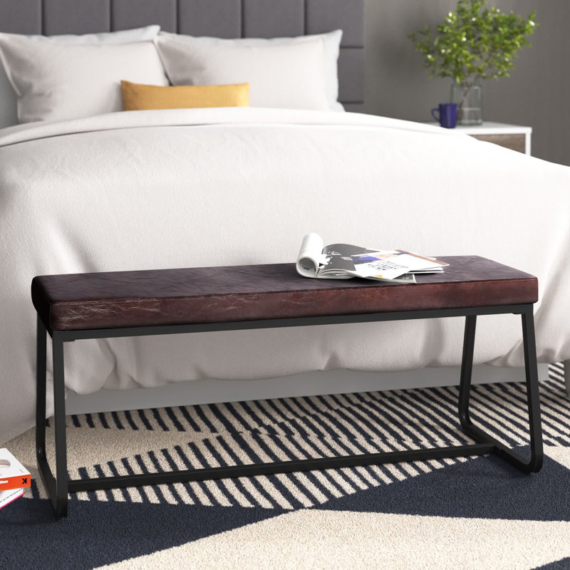 Banc rembourré en similicuir Audet, Brun / noir, H 18,11 po x l 48,22 po x P 15,54 po