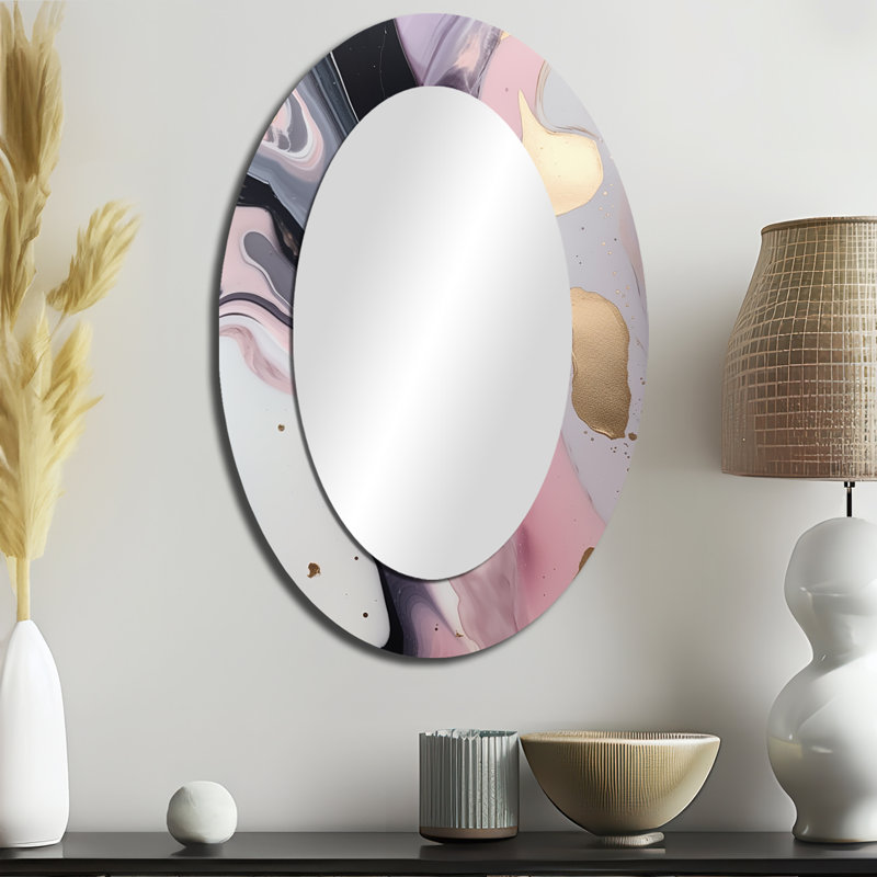 Pink And Gold Mysterious Marble III - Pink Oval Wall Mirror Decor, 36" x 24"