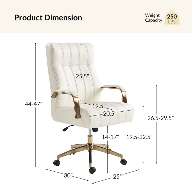 Leipzig 47" H Tufted Leather Executive Chair, Ivory Faux Leather