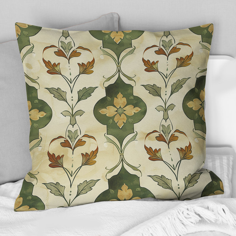 Motif de treillis brun et vert I - coussin décoratif moderne, H 16 po x l 16 po