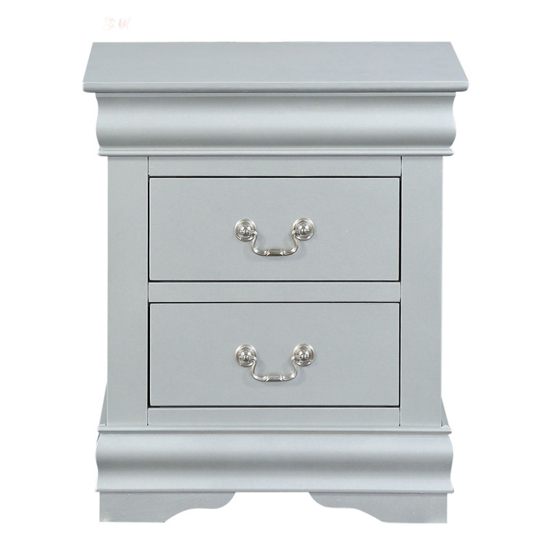 Table de chevet 2 tiroirs Platinum au design classique et amplement de rangement pour les chambres traditionnelles