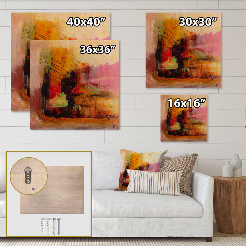 Modern Energetic Color Dance - Impression moderne sur bois, H 16 po x l 16 po x P 1 po, Toile tendue