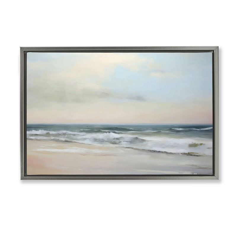 «Sandy Shore in Neutrals Floater», art mural par LSR Creative Studio, H 21 po x l 31 po, Cadre flottant gris lustré