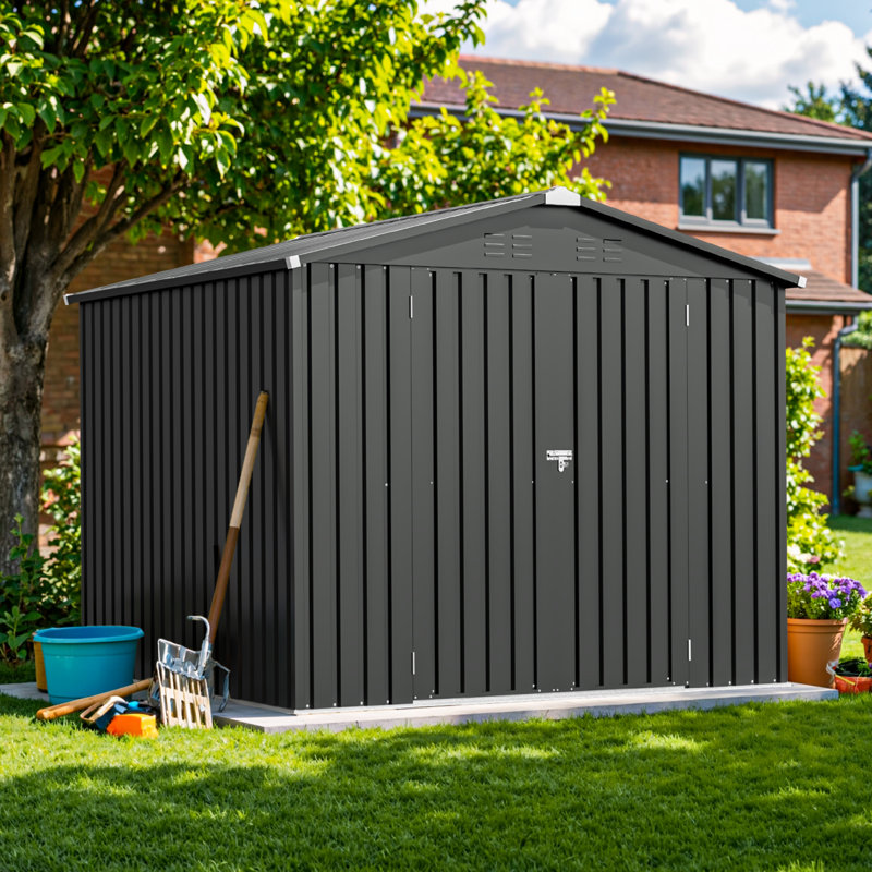 8 X 8 Ft Outdoor Storage Shed With Double Hinged Large Door Utility Garden Shed With Lockable Door & Sloped Roof Metal Closet Organizers And Storage Outdoor Storage For Garden, Backyard, Patio And Backyard, Black