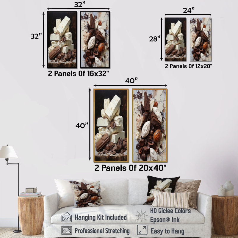 Chocolat charme laiteux blanc - ensemble de 2 impressions sur toile cacao, Cadre flottant noir, H 28 po x l 25 po