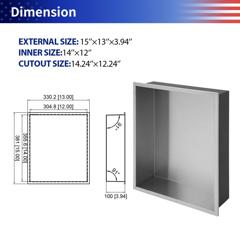 Niche murale en acier inoxydable, Nickel brossé