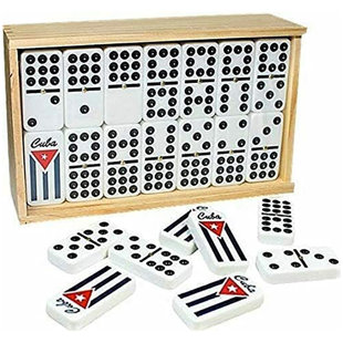 Ensemble de dominos doubles faits à la main avec boîte en bois