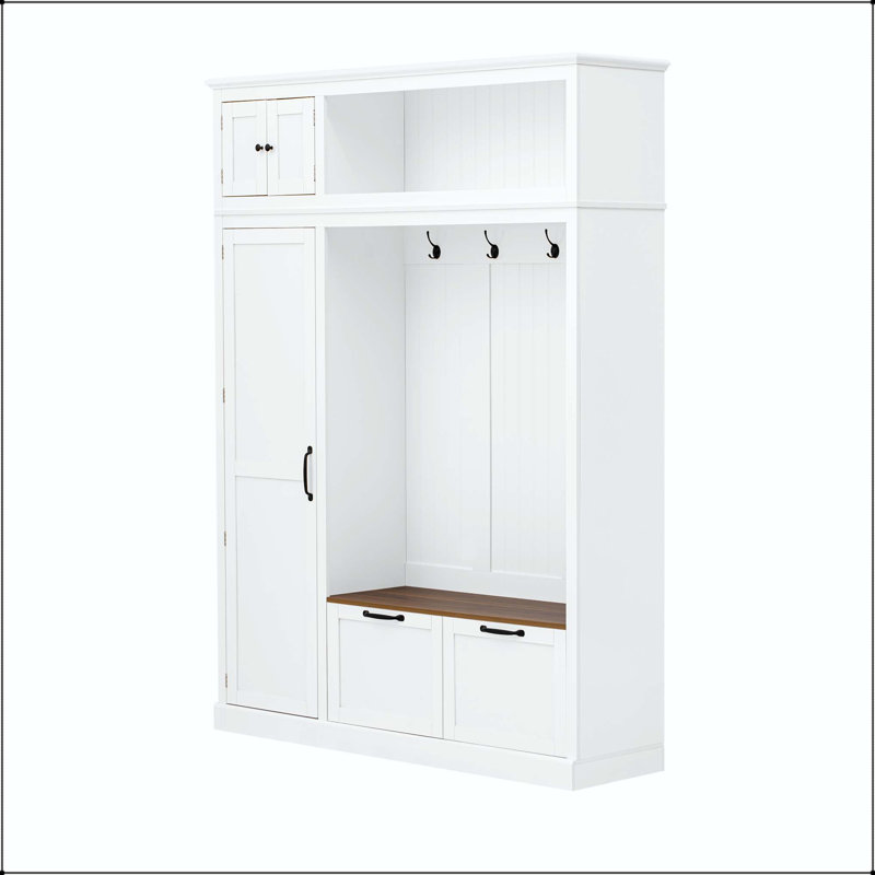 Arbre d'entrée 3 en 1 avec armoire suspendue, 3 tablettes latérales réglables et 4 crochets, Black