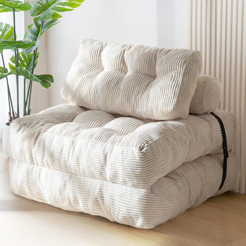 Beige Folding Sofa Bed With Pillow And Back Support