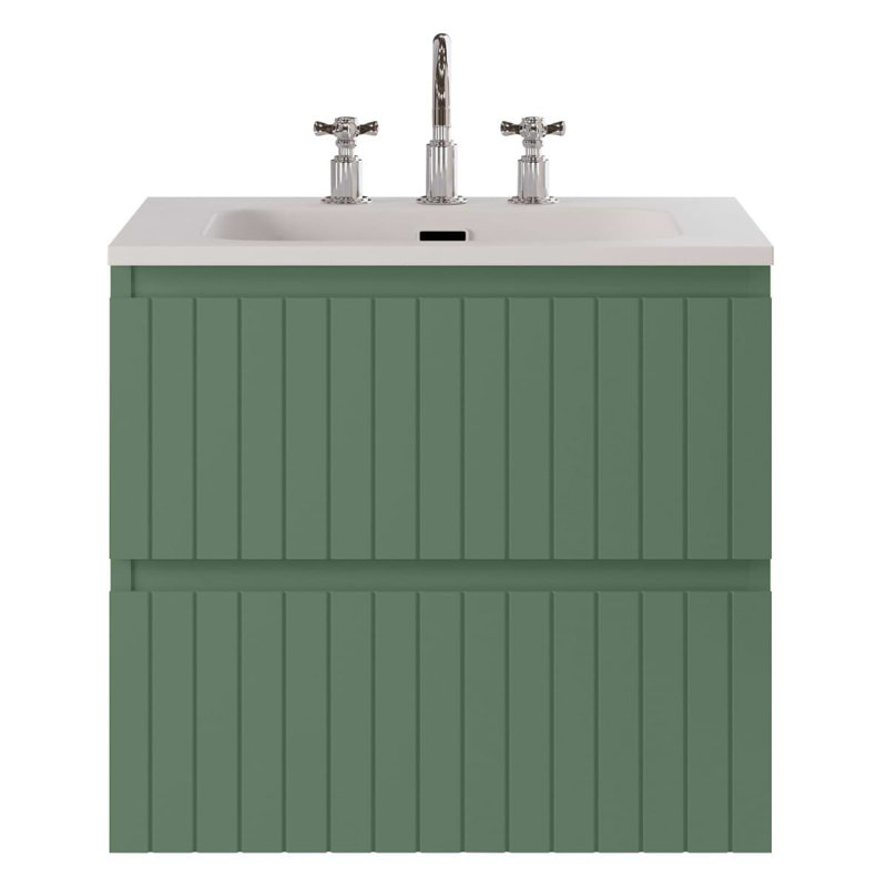 Meuble-lavabo simple flottant cannelé Adden, Vert forêt, L 24 po