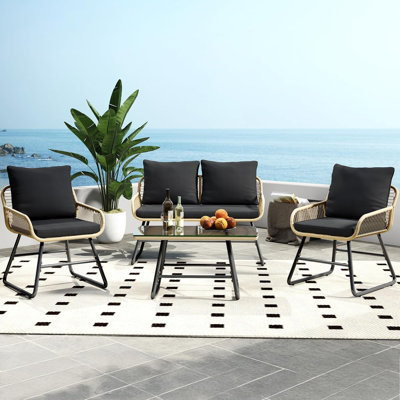 Ensemble de mobilier d'extérieur 4 pièces en rotin toutes saisons