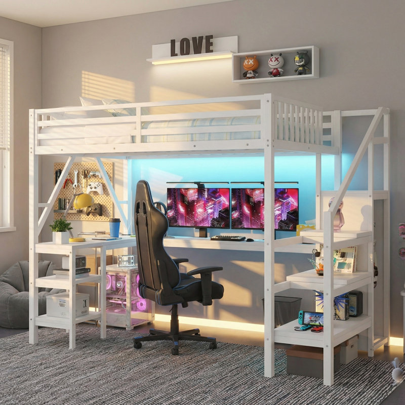 Full Size Loft Bed, White