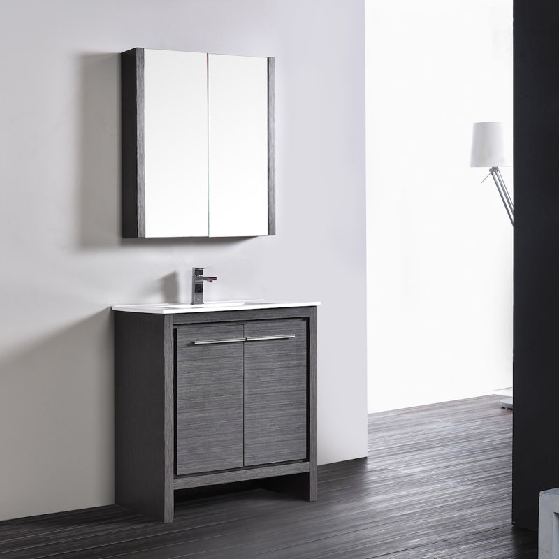 Artemis 30'' Single Bathroom Vanity with Ceramic Top, Silver Gray