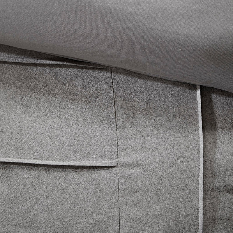 7 pièces pour grand lit en faux suède gris - édredon en tissu doux et respirant pour lit avec bourre, Gris