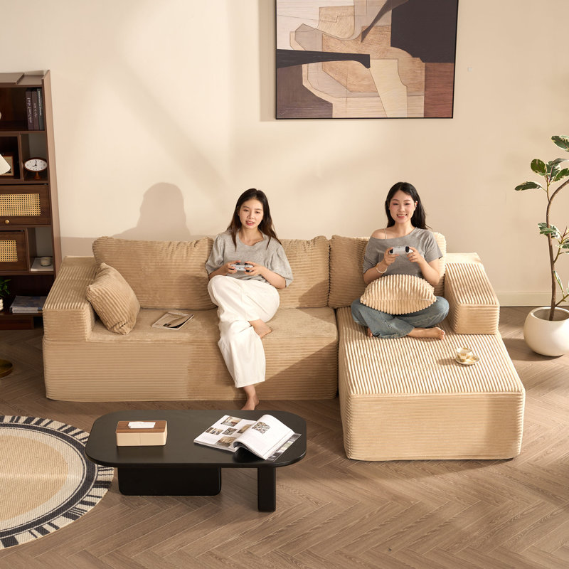 Corduroy Sofa, Camel, 272cm Right Chaise