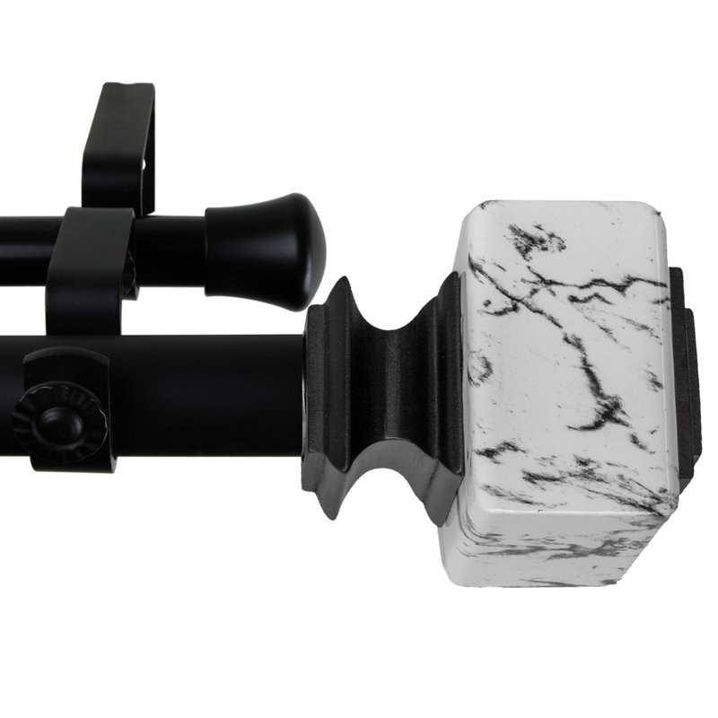 Burnstad Stainless Steel Adjustable Double Curtain Rod, 2.5" H x 48" W x 6.75" D, Black