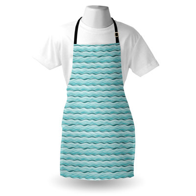 East Urban Home Abstract Apron Unisex Horizontal Aquatic Waves Adult Size Seafoam Teal