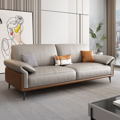 Gray Genuine Leather Standard Sofa cushion Loveseat