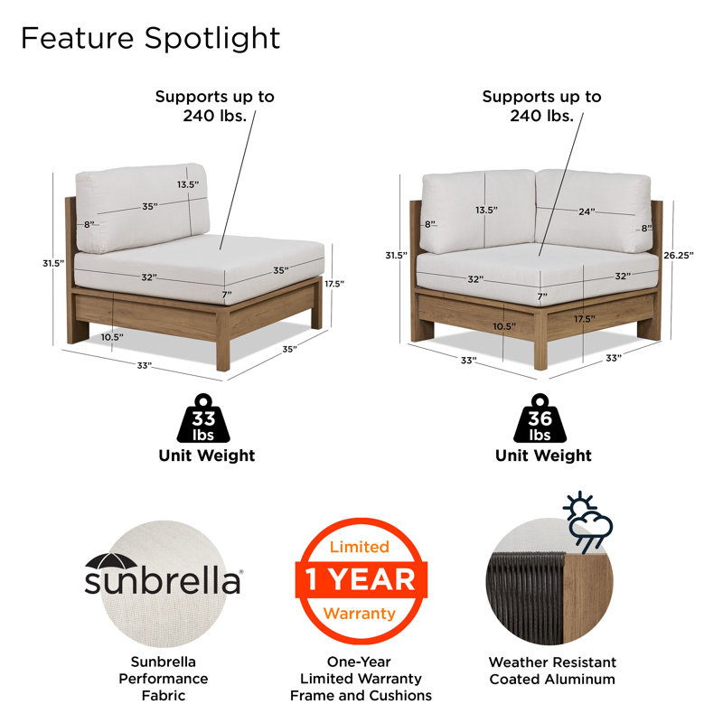 Stratton Outdoor 5-Piece Modular Patio Sectional In Beechwood With Sunbrella Cushions By Real Flame