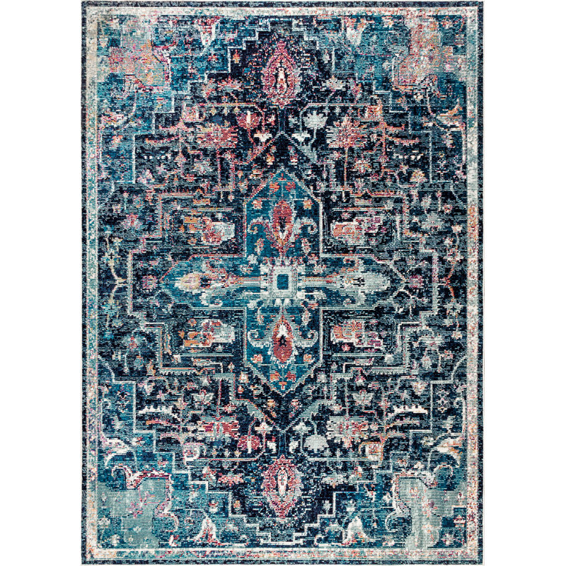 Tapis bleu / bleu marine Steverson, Rectangulaire 3 pi x 5 pi