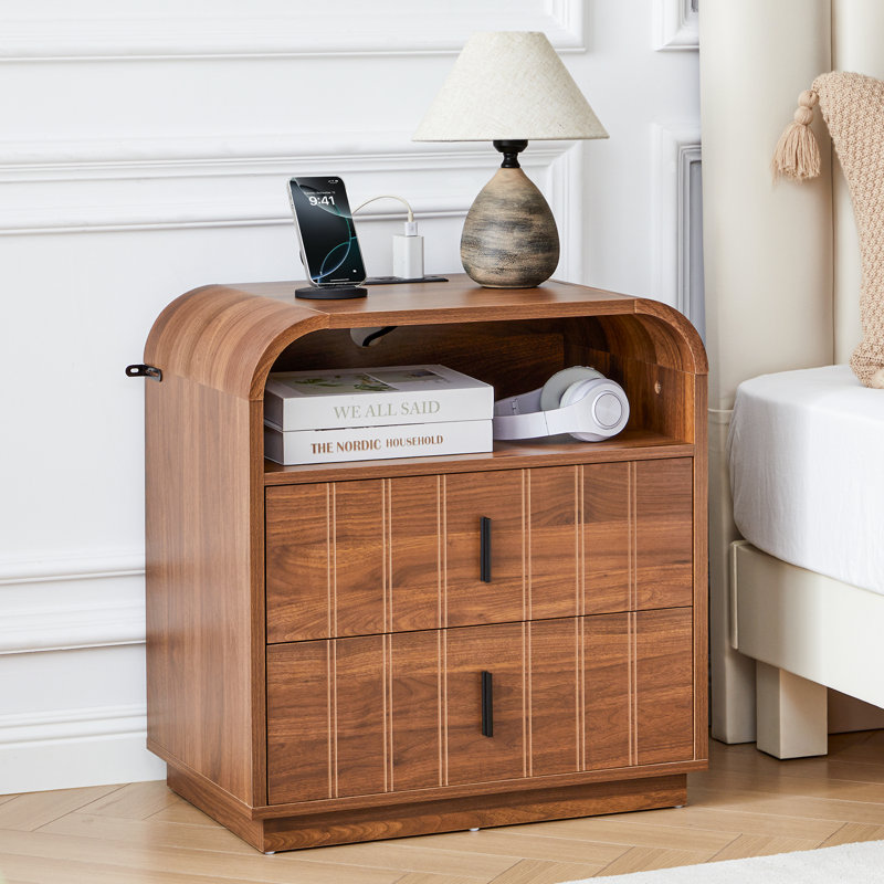 2-Drawer Nightstand with Charging Station