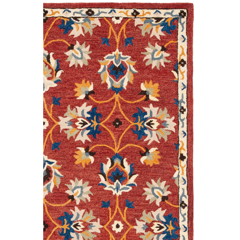 Caleesi Micro-Loop Hand Tufted Wool/Cotton Floral Rug in Rust/Beige/Blue, Runner 2'3" x 9'