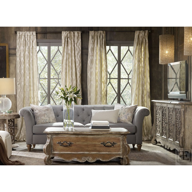 Pompei Room Darkening Curtain, Ivory/Gold, 50"W x 96"L