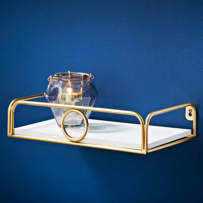 Columbiana Floating Shelf, White/Gold, 6.8cm H x 30cm W x 18cm D