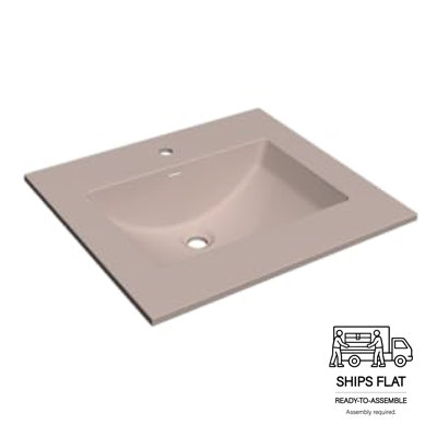 Solid Surface Polyurethane Resin Streamline Vanity Top with Sink-Durable, Consistent Orange Color, Easy-to-Clean, Built-in Overflow, Single-Hole Faucet Mount, 31"Wx22"D