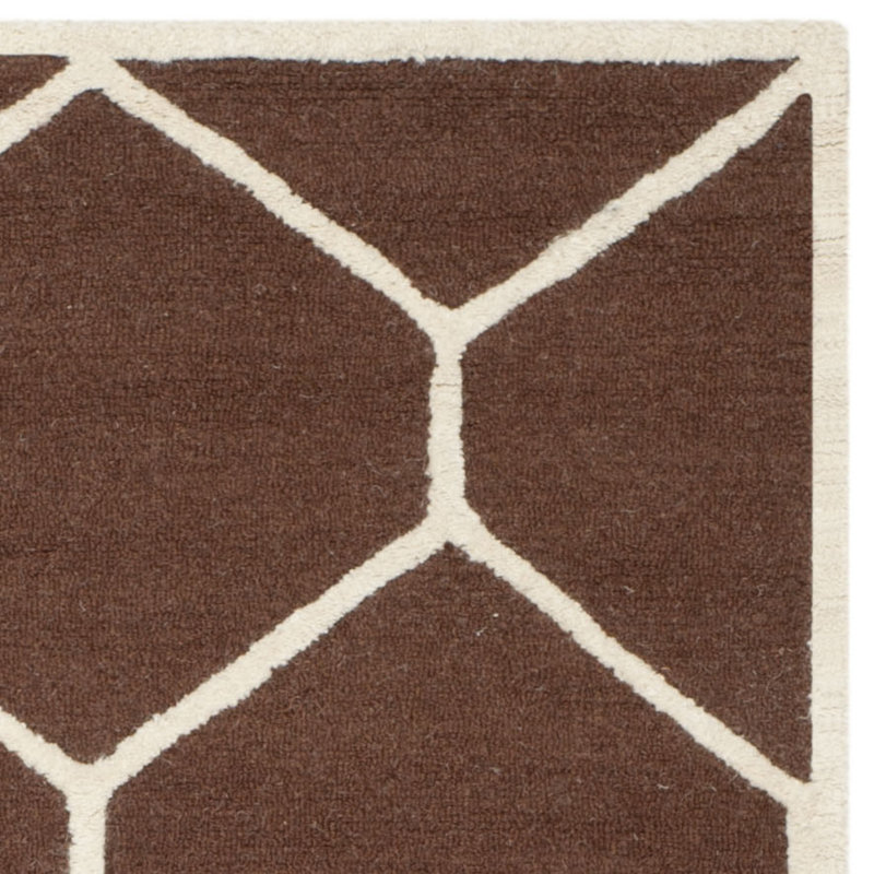 Hand-Tufted Dark Brown and Ivory Wool Geometric Rug, 4' x 6'