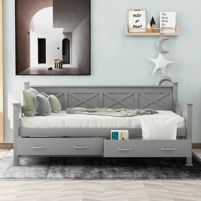 Daybed With 2 Large Drawers, X-Shaped Frame, Daybed