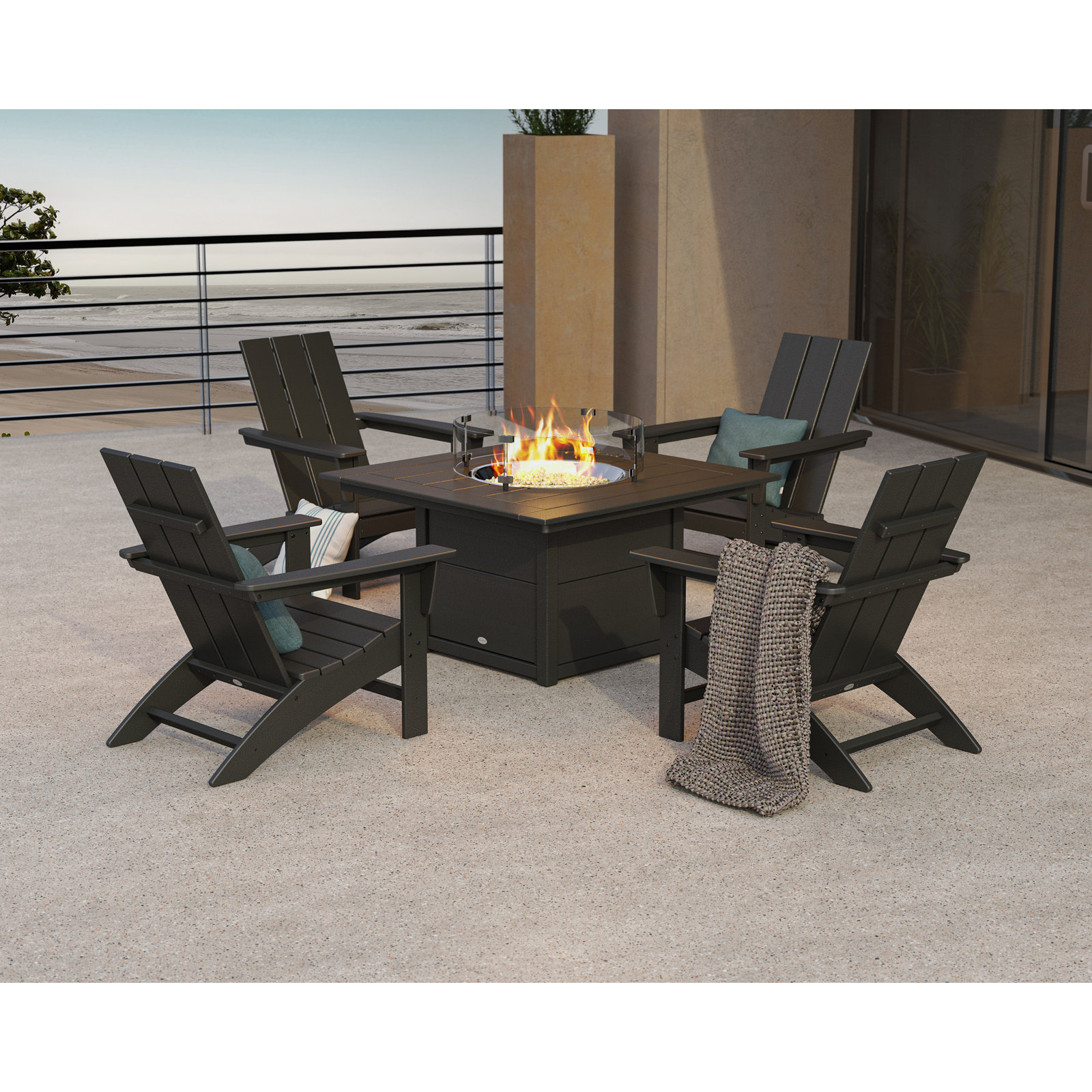POLYWOOD® Modern Adirondack 4-Person Patio Seating Group, Black