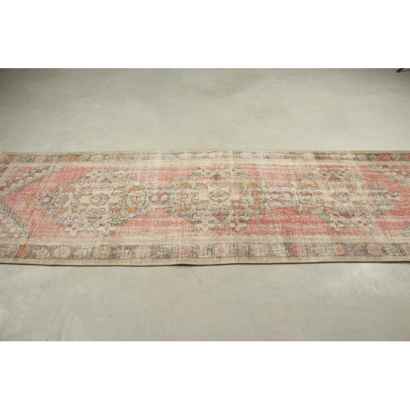 Tapis de couloir turc rétro en laine neutre et rouge pour espaces de couloir