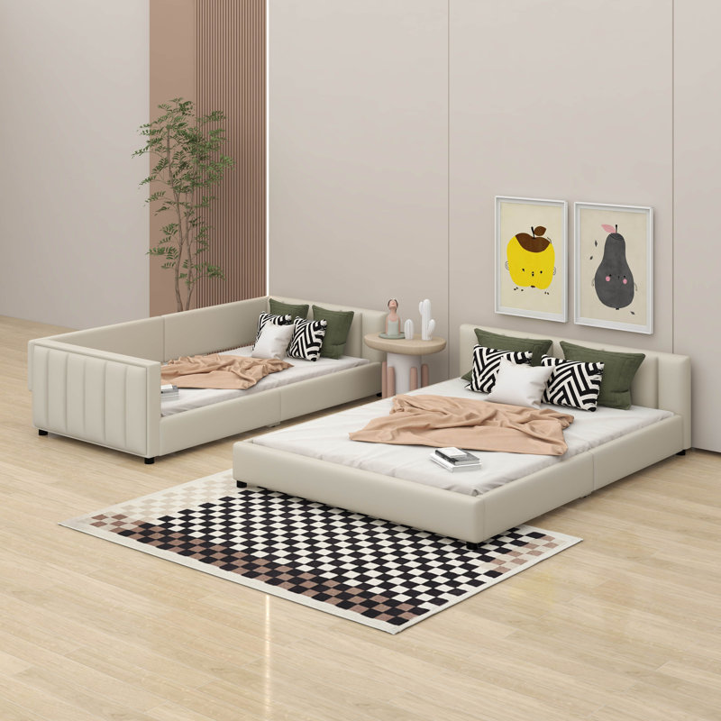 Grand lit tapissier et lit d'enfant, Beige