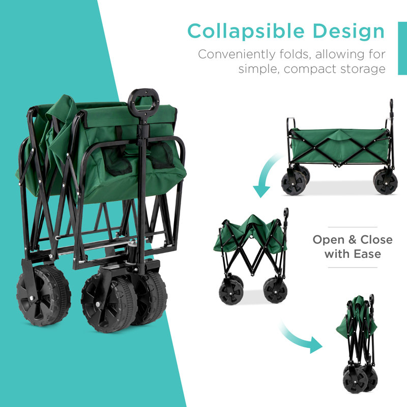 36in Green Folding Utility Wagon with Adjustable Handle
