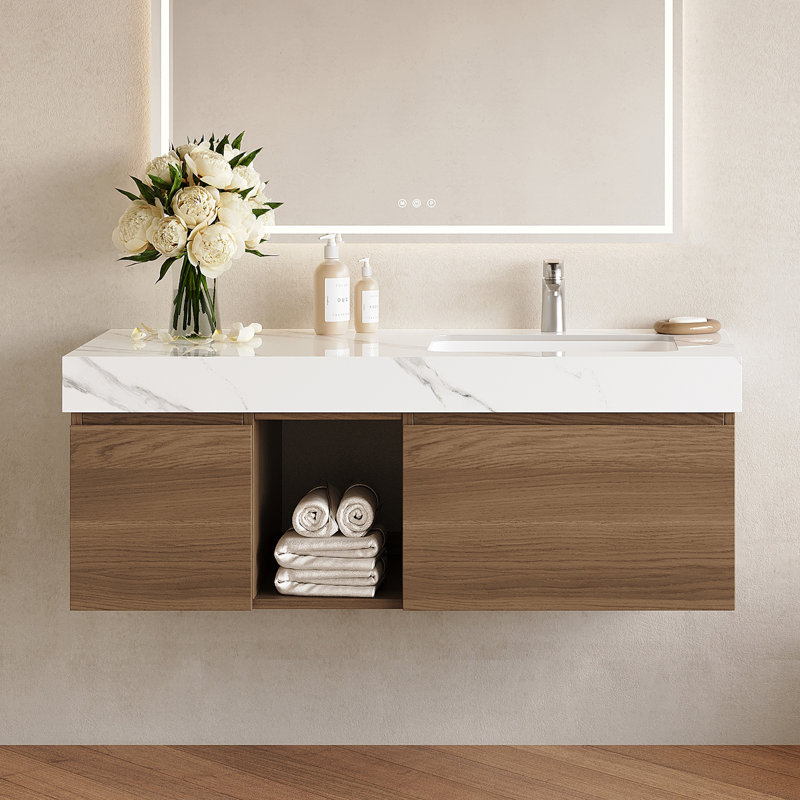 Ensemble de meuble-lavabo simple 48 po avec lavabo et armoire de rangement, Brun, 48", White