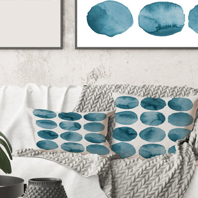 Carré, cercles aigue-marine, éléments géométriques bleus - coussin décoratif imprimé moderne