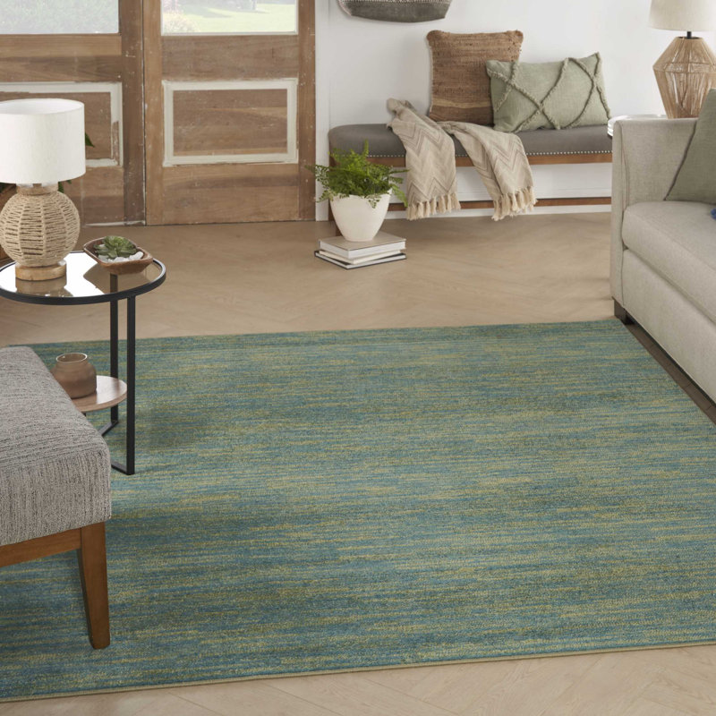 Mullican Sandy Solid Blue/Green Easy Care Indoor/Outdoor Area Rug, Square 5'