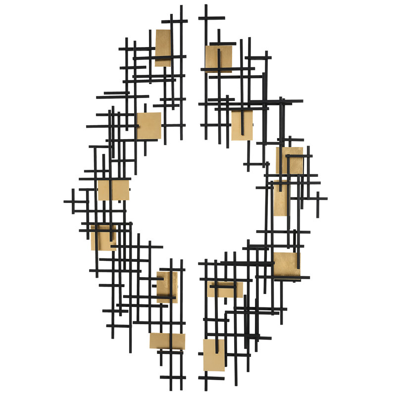 Elliptical Black and Gold Metal Wall Sculpture Set