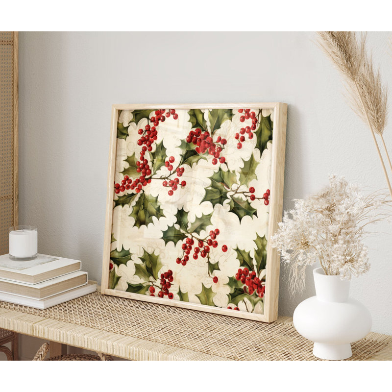 Botanical Christmas Pattern Classical Unframed Art Print, 10" H x 10" W