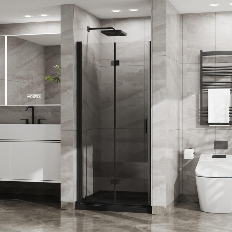 34"W x 72"H Bifold Frameless Glass Shower Door, Black