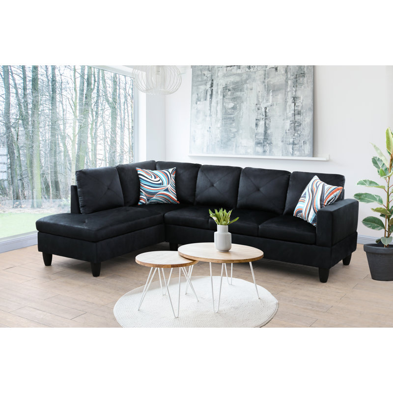 Upholstered L-Shaped Sectional, Oreo Black Velvet, Left Hand Facing
