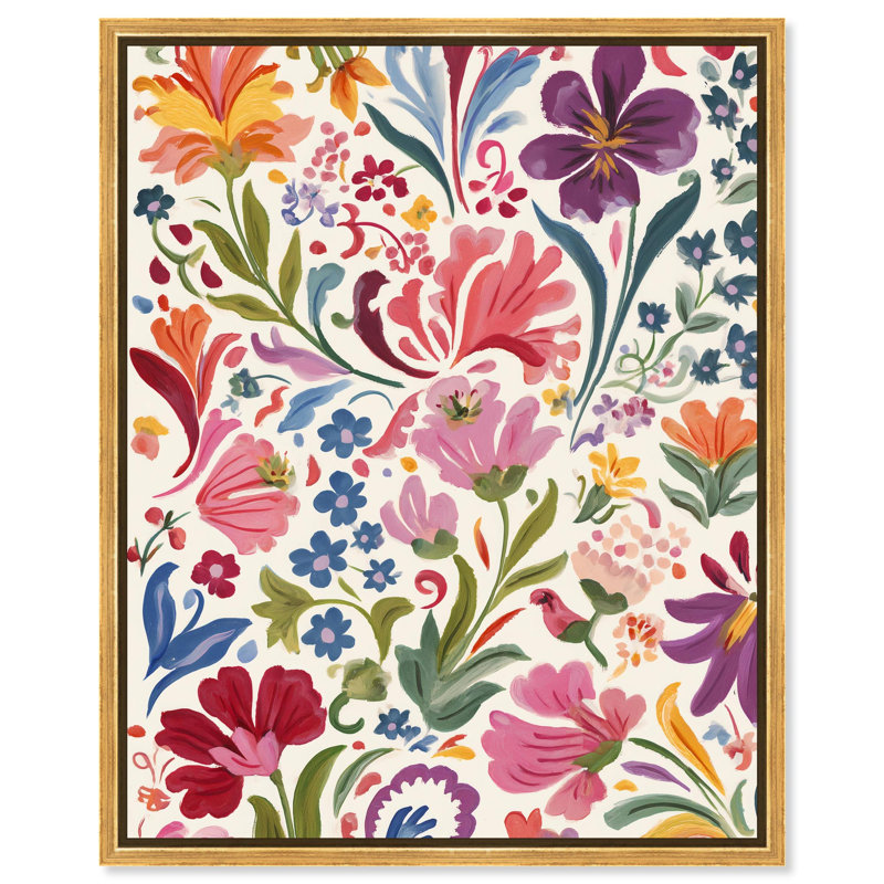 "Floral Rhapsody Hue I", impression murale sur toile par Art Remedy, cadre doré, 24 x 30, H 31 po x l 25 po, Encadrement doré