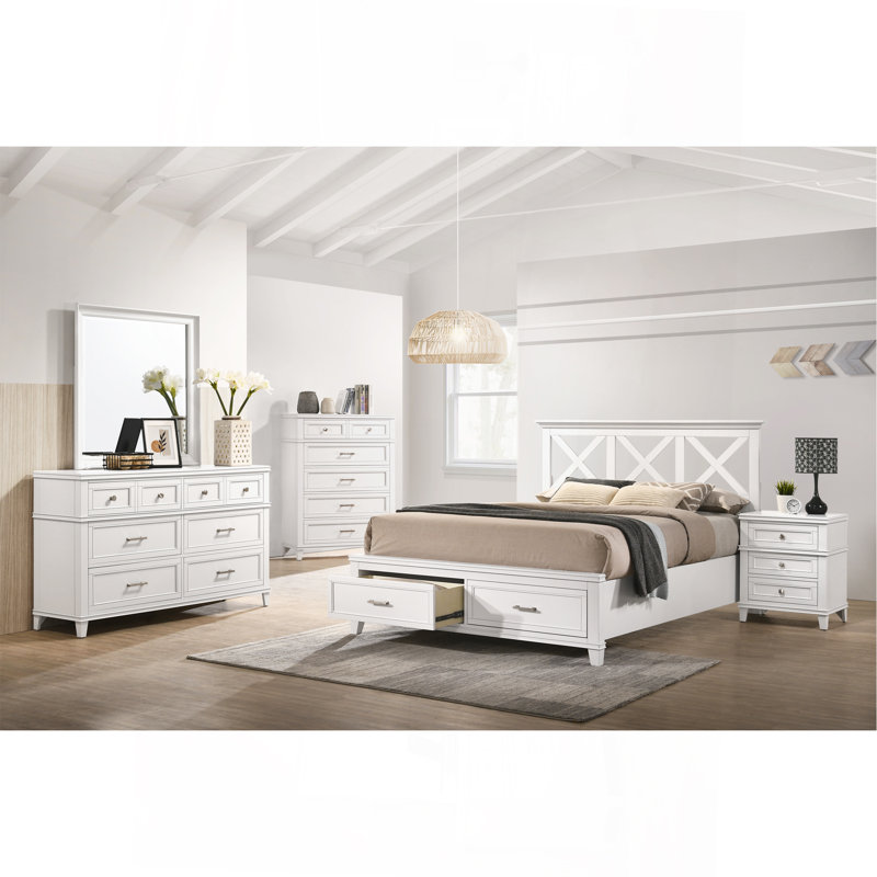 Lit avec rangement en X, Très grand lit, Blanc