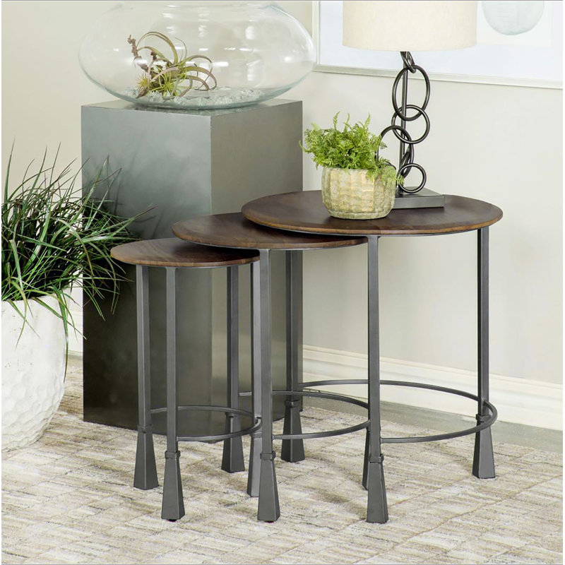 Table gigogne 3 pièces Natural and Gunmetal