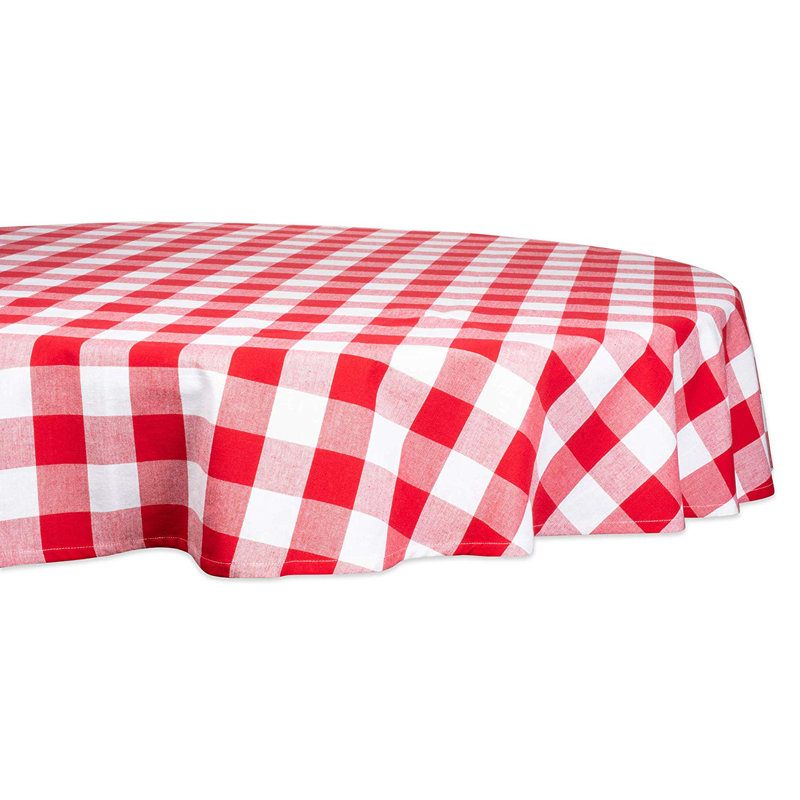 Myrtice 100% Cotton Round Tablecloth, Navy, Gingham